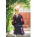 Boho Style Embroidered Classic Dress Navy with Red/Blue/White Embroidery